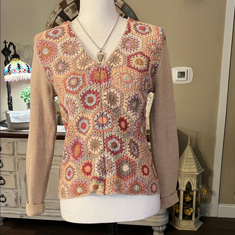 Talbots Multicolor Crochet Pattern Sweater - image 1